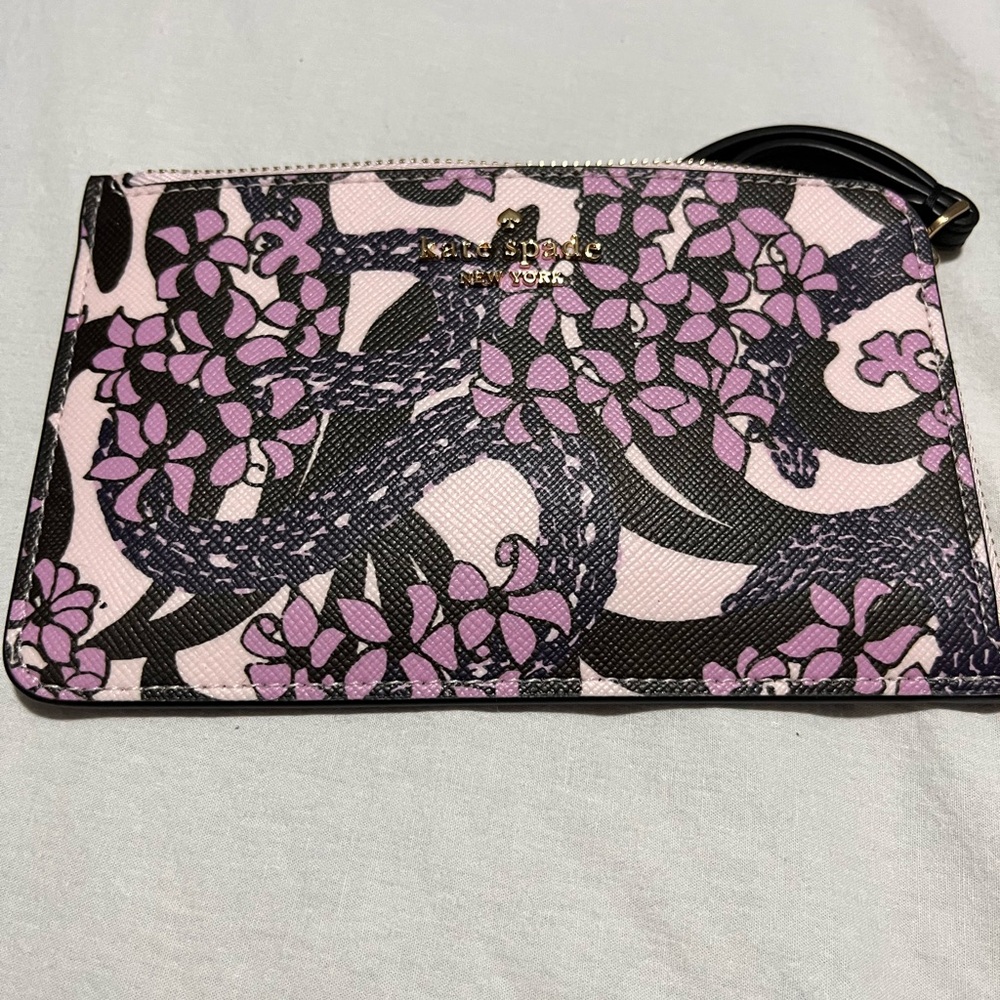 Kate Spade Pink and Black Floral Clutch and card wallet bundle